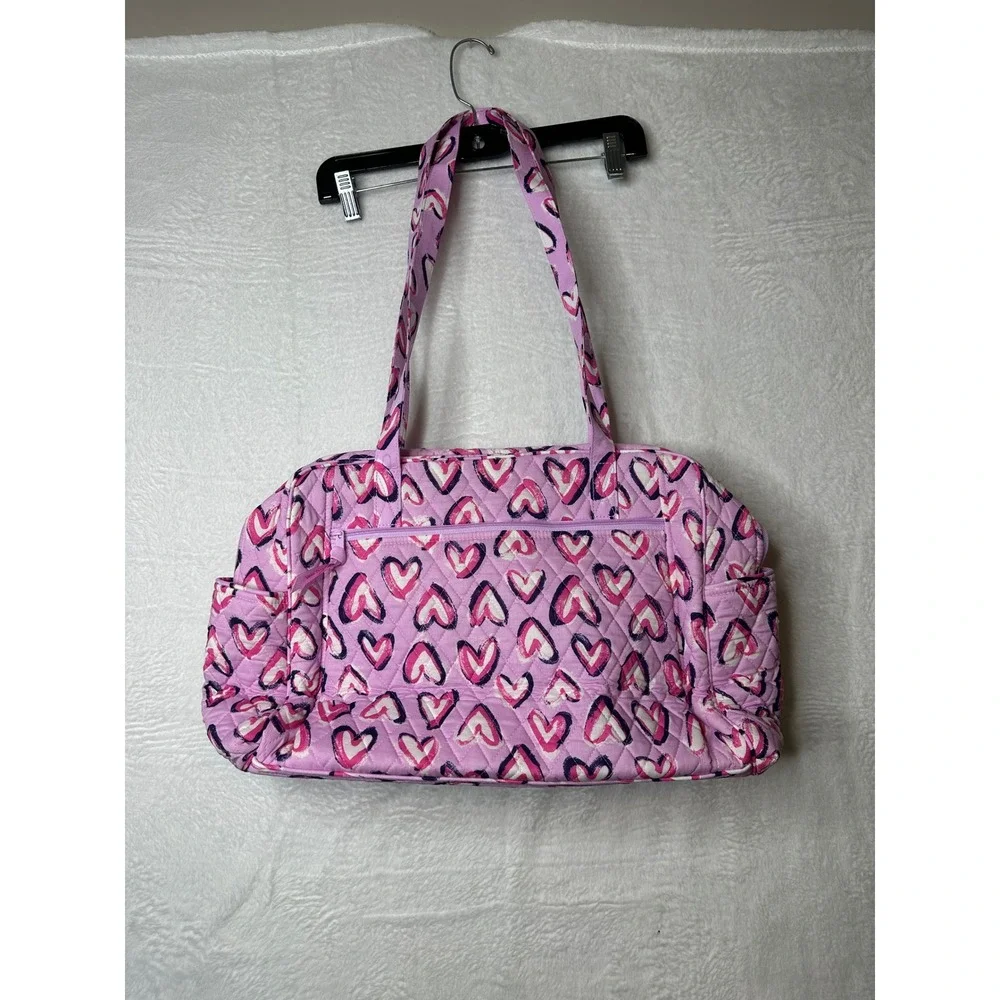 NWT Vera Bradley Baby Bag Quilted Cotton Diaper Bag Lavender Pink Painted Hearts